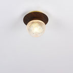 Japanese Minimalist Glass Iron Woodgrain 1-light Semi-flush Mount Ceiling Light
