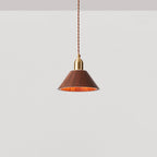 Japanese Vintage Walnut Geometric Round Cone Brass 1-Light Pendant Light