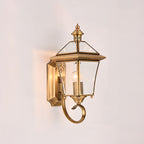European Modern Luxury Quadrilateral Brass Glass Waterproof 1-Light Outdoor Wall Sconce Lamp