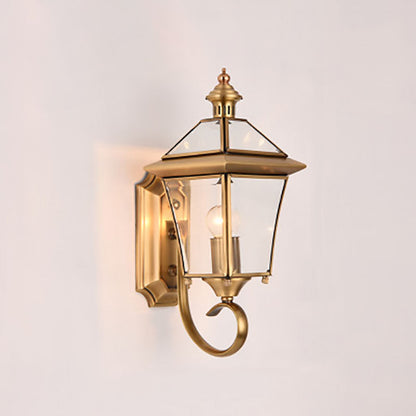 European Modern Luxury Quadrilateral Brass Glass Waterproof 1-Light Outdoor Wall Sconce Lamp
