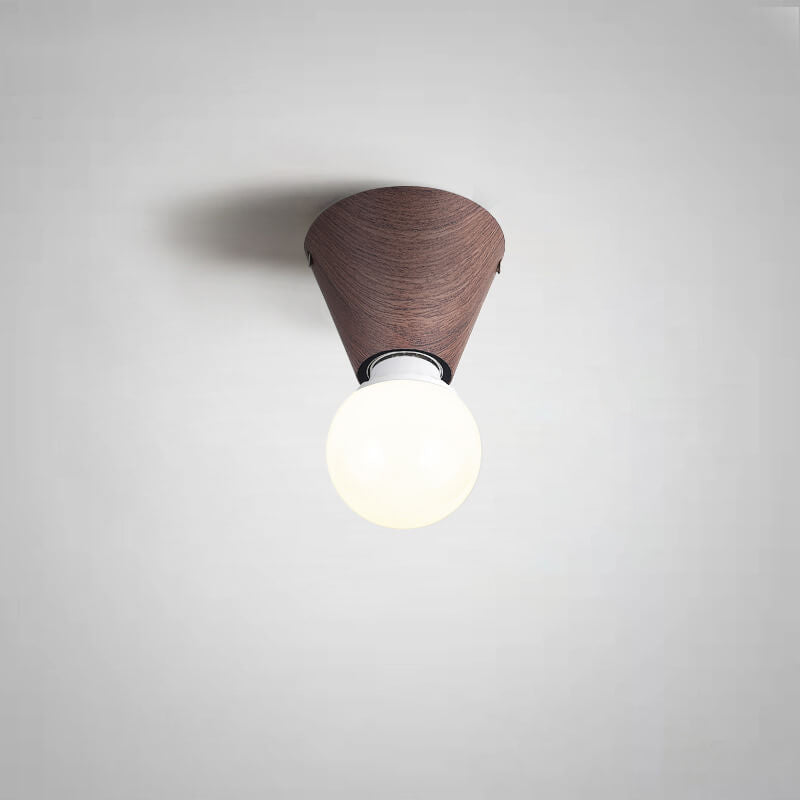 Japanese Minimalist Wood Grain Glass Round 1-Light Flush Mount Ceiling Light Lumendat