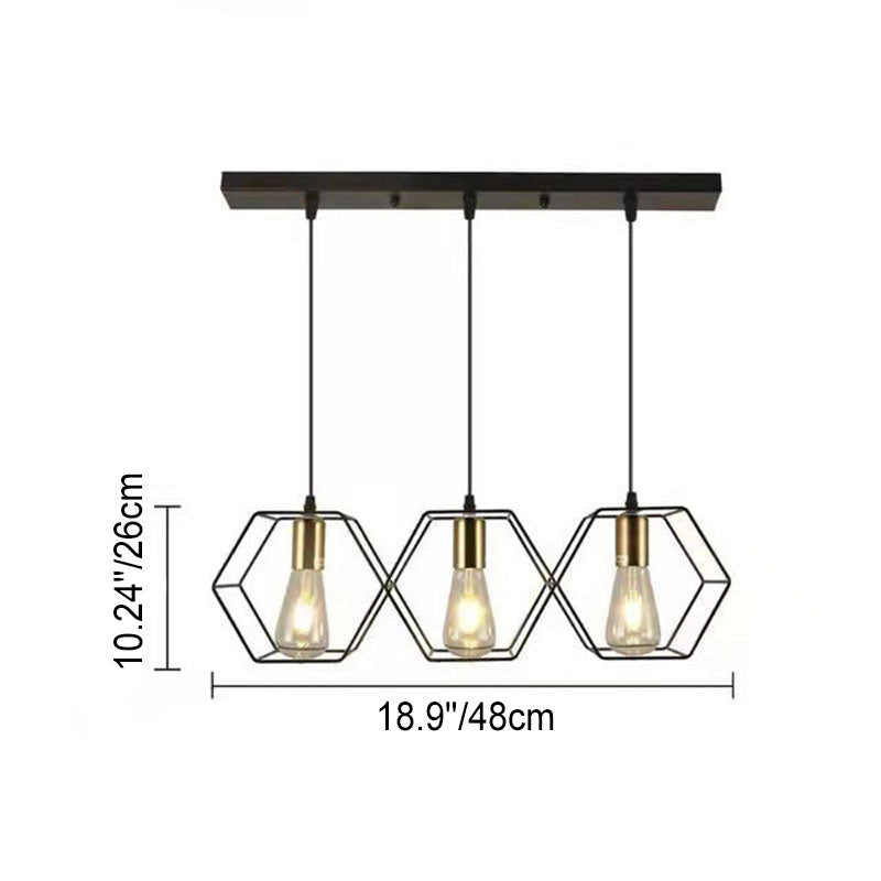 Industrial Vintage Geometric Frame Iron 3/5 Light Island Light Chandelier BulbSquare