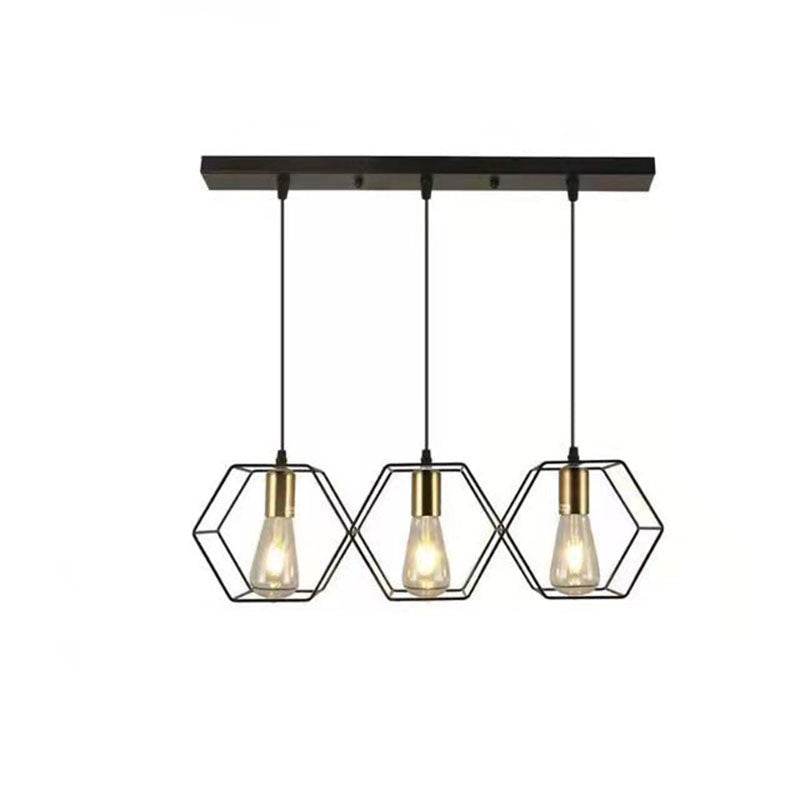 Industrial Vintage Geometric Frame Iron 3/5 Light Island Light Chandelier BulbSquare