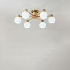 Traditional Japanese Wabi-sabi Rubberwood Hardware Glass 3/6/8-Light Flush Mount Lighting For Living Room Lumendat
