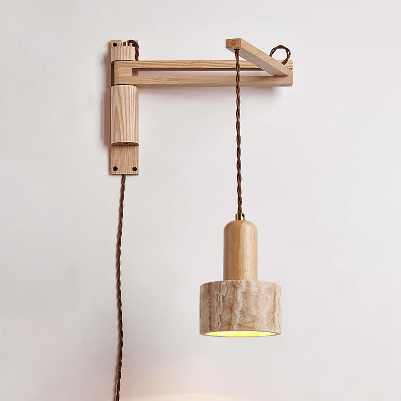 Japanese Modern Wood Retractable Folding 1-Light Wall Sconce Lamp Lumendat