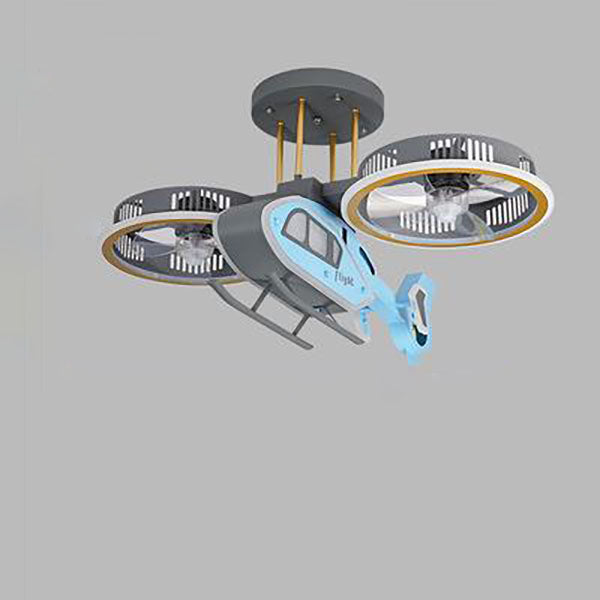Lumendat Contemporary Creative Hardware Kids Aircraft LED Downrods Ceiling Fan Light For Bedroom Lumendat