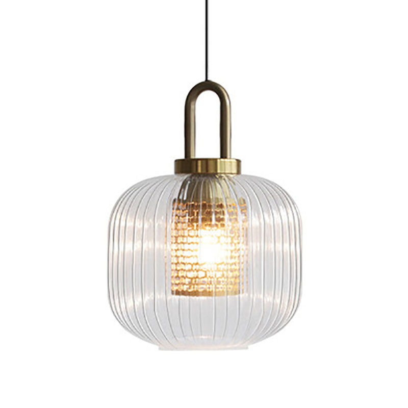 Modern Luxury Lantern Iron Glass 1-light Pendant Light for Living Room