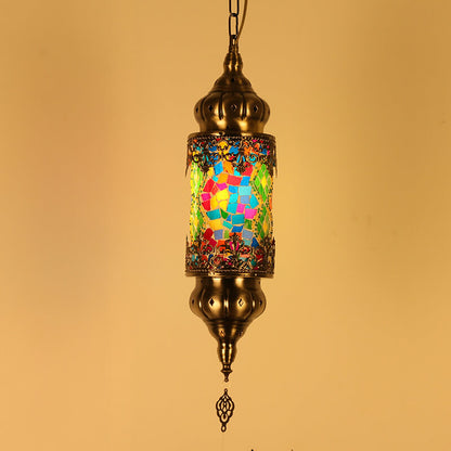 Vintage Southeast Asian Style Iron Glass 1-Light Pendant Light