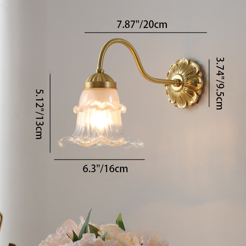 Traditional French Glass Flower Copper 1-Light Wall Sconce Lamp For Living Room Lumendat