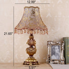 European Vintage Fabric Tassel Resin Court 1-Light Table Lamp Lumendat