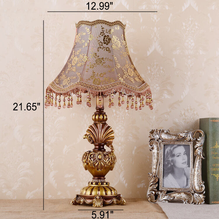 European Vintage Fabric Tassel Resin Court 1-Light Table Lamp Lumendat