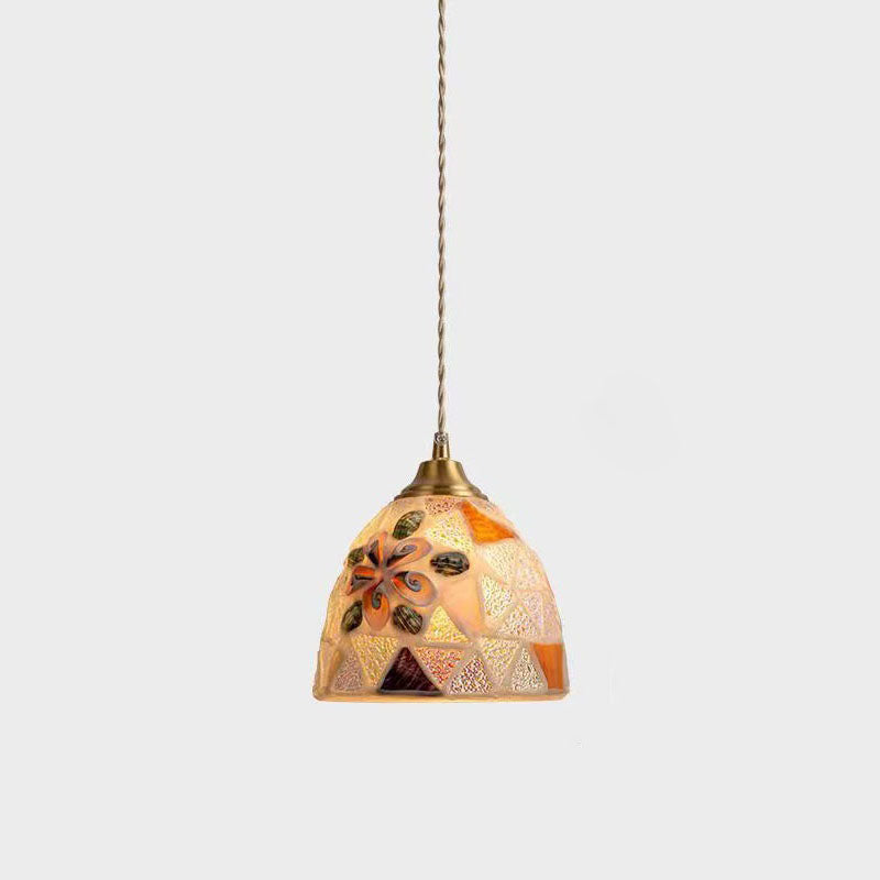 Traditional Tiffany Shell Decor Stained Glass Semicircle 1-light Pendant Light for Bedroom BulbSquare