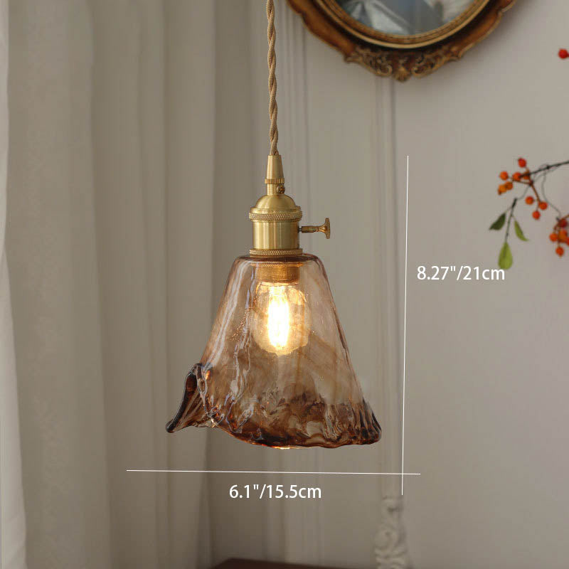 Modern Eclectic Amber Brass Glass Geometric Jar 1-light Pendant Light for Living Room BulbSquare
