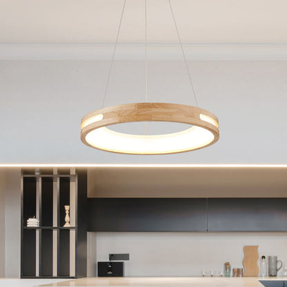 Japanese Minimalist Log Circle Island Light LED Chandelier – Dimmable