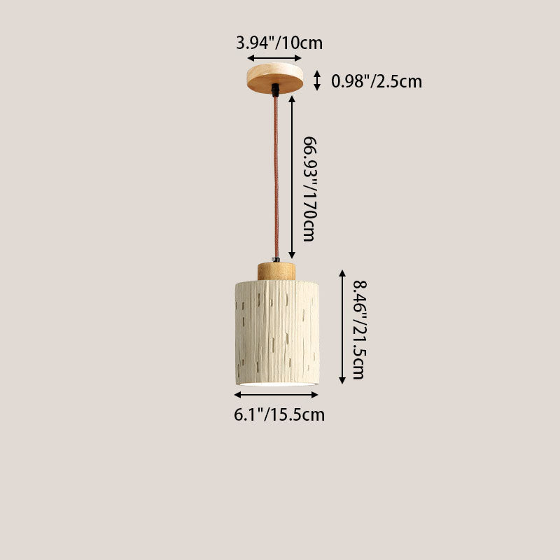 Contemporary Scandinavian Cylinder Cone Cement Solid Wood 1-light Pendant Light for Living Room
