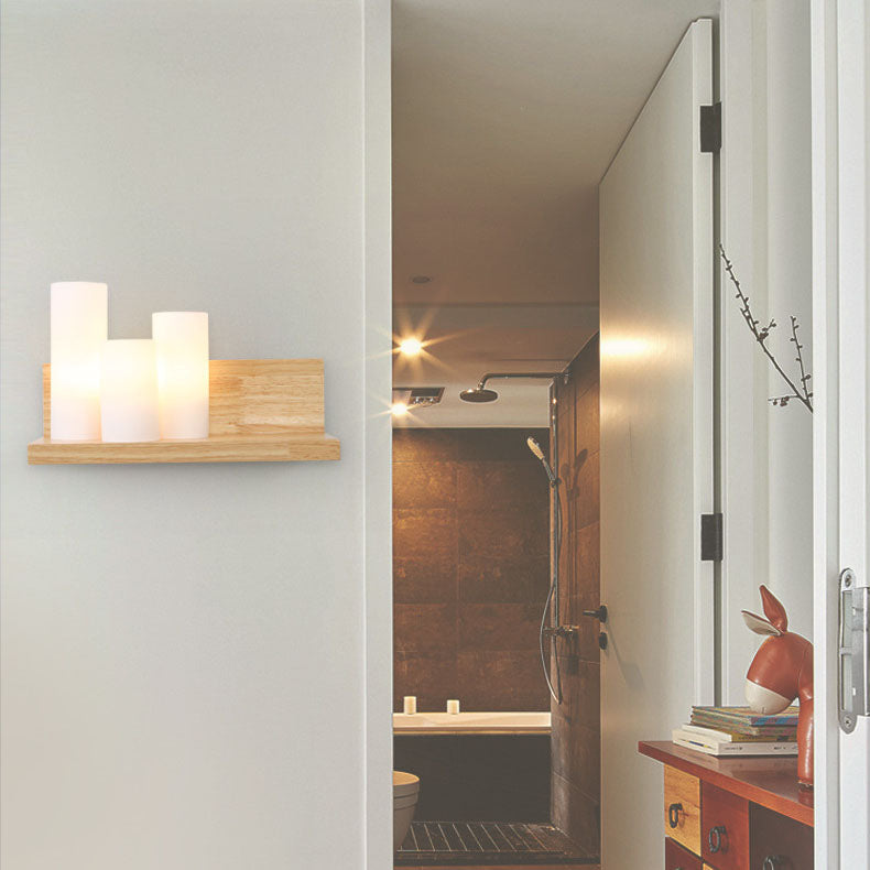 Japanese Minimalist Cylindrical Wooden Glass 1-Light Wall Sconce Lamp Lumendat