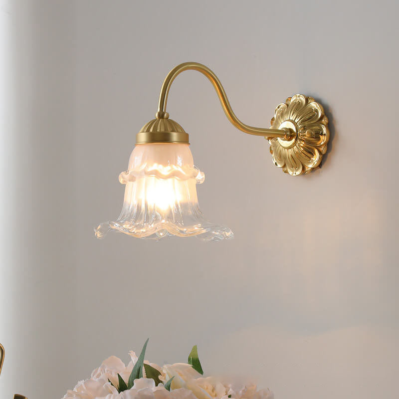 Traditional French Glass Flower Copper 1-Light Wall Sconce Lamp For Living Room Lumendat