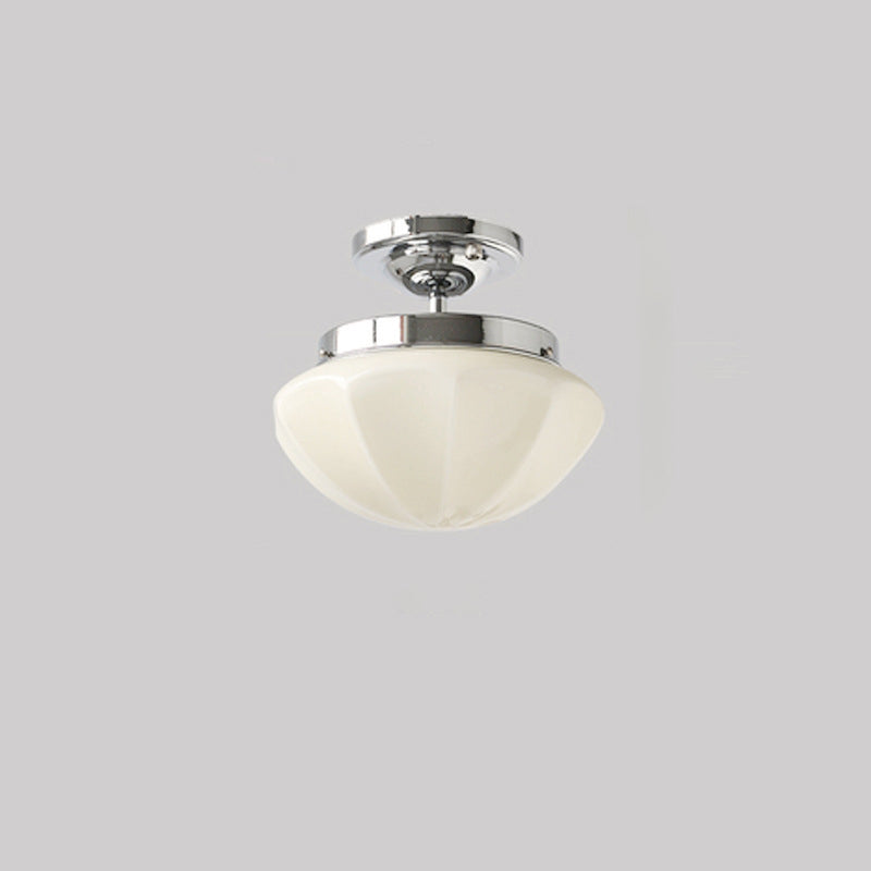 Traditional French Iron Glass Hemispheroid Ripple 1-light Semi-flush Mount Ceiling Light for Hallway