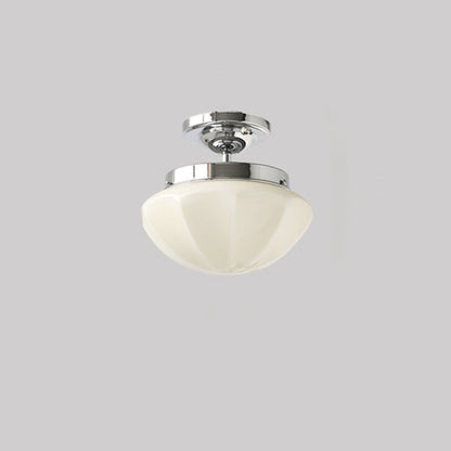 Traditional French Iron Glass Hemispheroid Ripple 1-light Semi-flush Mount Ceiling Light for Hallway