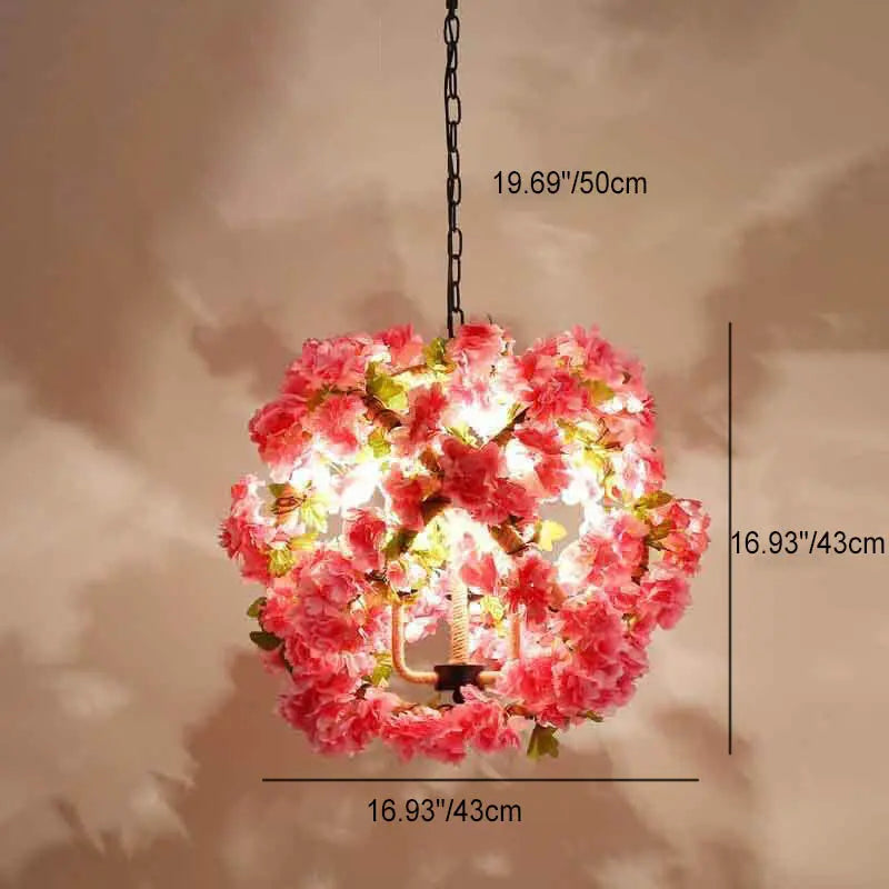 Industrial Vintage Simulation of Greenery Cherry Blossoms Iron Hemp Rope 3-light Chandelier Lumendat