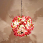 Industrial Vintage Simulation of Greenery Cherry Blossoms Iron Hemp Rope 3-light Chandelier Lumendat