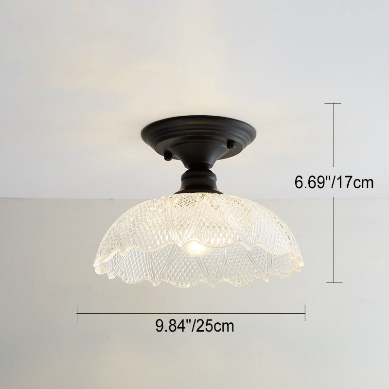 Nordic Vintage Glass Floral Round Geometry 1-Light Semi-Flush Mount Ceiling Light Lumendat