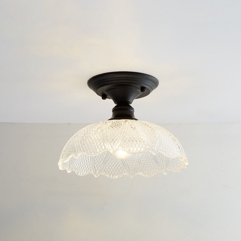 Nordic Vintage Glass Floral Round Geometry 1-Light Semi-Flush Mount Ceiling Light Lumendat