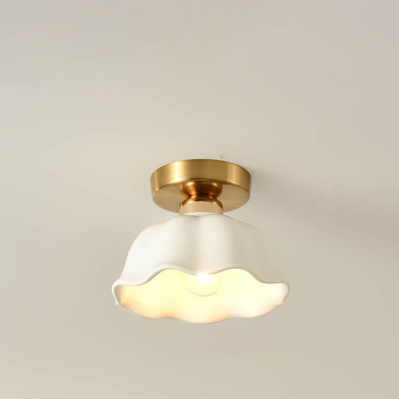 Scandinavian Modern Minimalist Iron Glass Ceramic Flower Diamond 1-Light Semi-Flush Mount Ceiling Light Lumendat