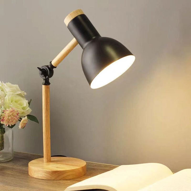 Contemporary Nordic Iron Semi-Circular Shade Wooden Base 1-Light Table Lamp For Study Lumendat