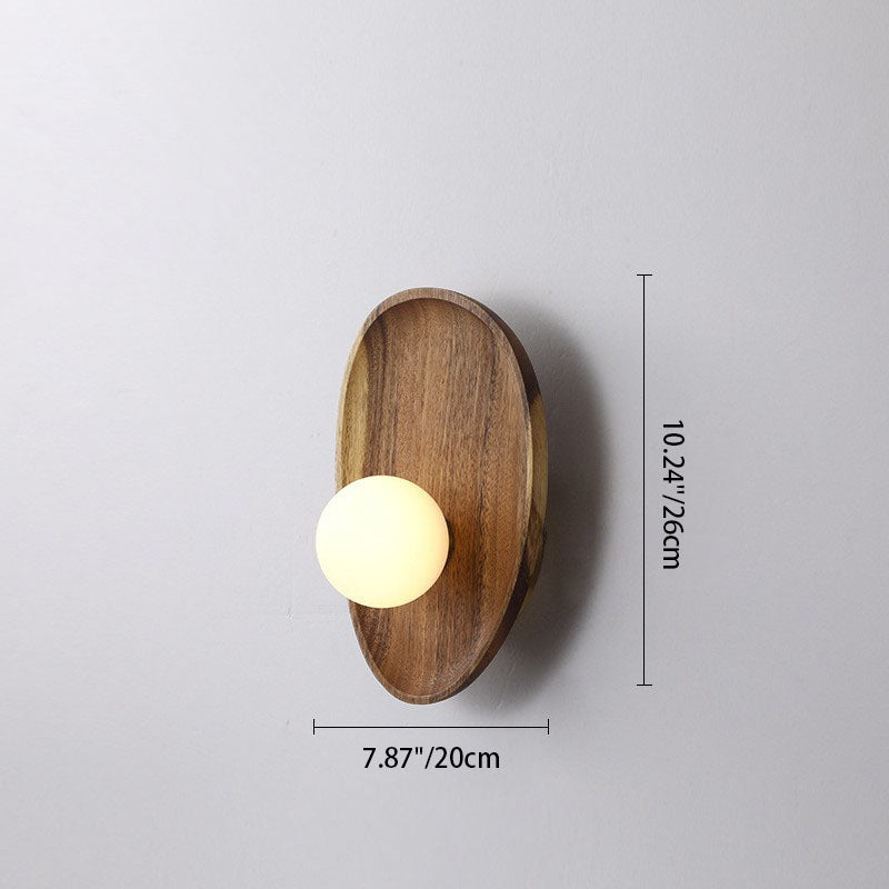 Traditional Japanese Irregular Oval Plate Wood Glass LED Wall Sconce Lamp For Bedroom Lumendat