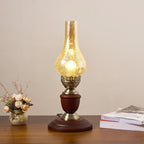Vintage All Brass Wooden Glass Kerosene Lamp Design 1- Light Table Lamp Lumendat