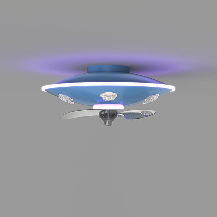 Lumendat Modern Creative Cartoon UFO flying Saucer Round Iron Acrylic LED Kids Flush Mount Ceiling Fan Light Lumendat