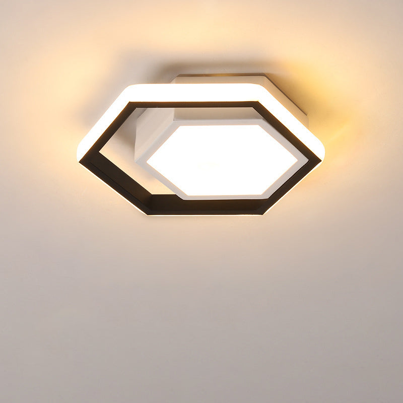 Modern Minimalist Geometric Hexagonal Ring LED Flush Mount Ceiling Light