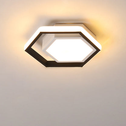 Modern Minimalist Geometric Hexagonal Ring LED Flush Mount Ceiling Light