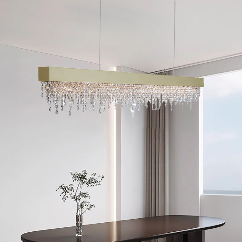 Contemporary Luxury Rectangular Stainless Steel Crystal LED Chandelier for Dining Room