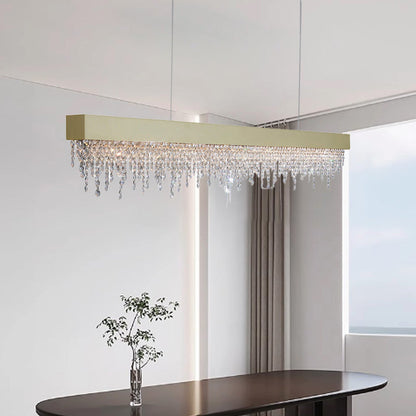Contemporary Luxury Rectangular Stainless Steel Crystal LED Chandelier for Dining Room