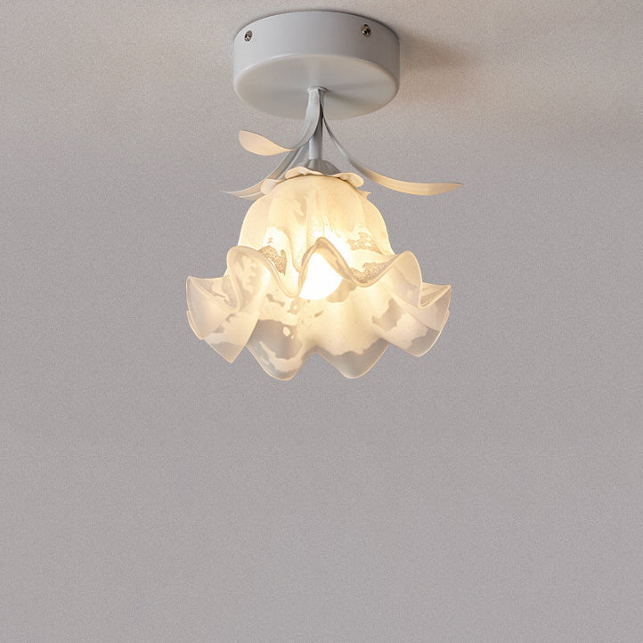 Contemporary Creative Cream Flower Pod Flower Globe Iron Glass 1-light Semi-flush Mount Ceiling Light for Hallway