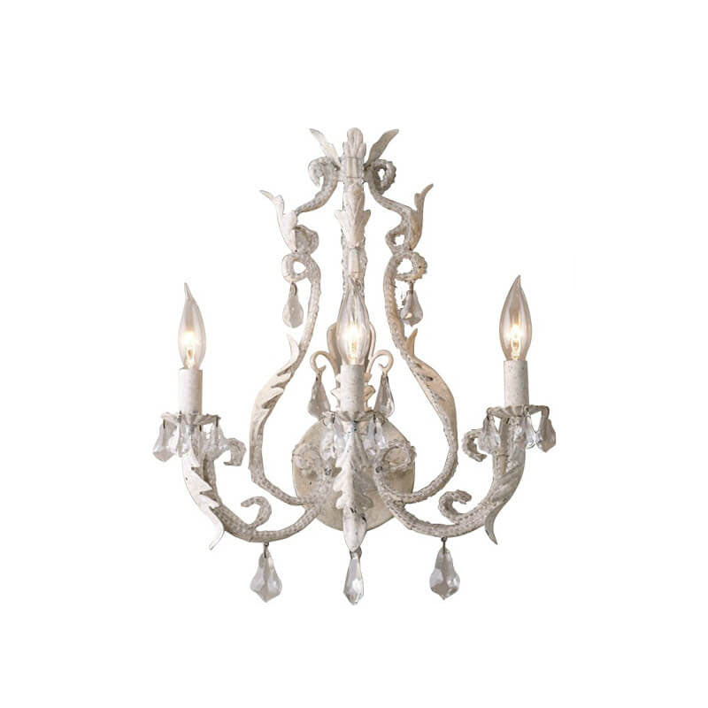 French Vintage Iron Crystal Hardware 3-Light Wall Sconce Lamp Lumendat
