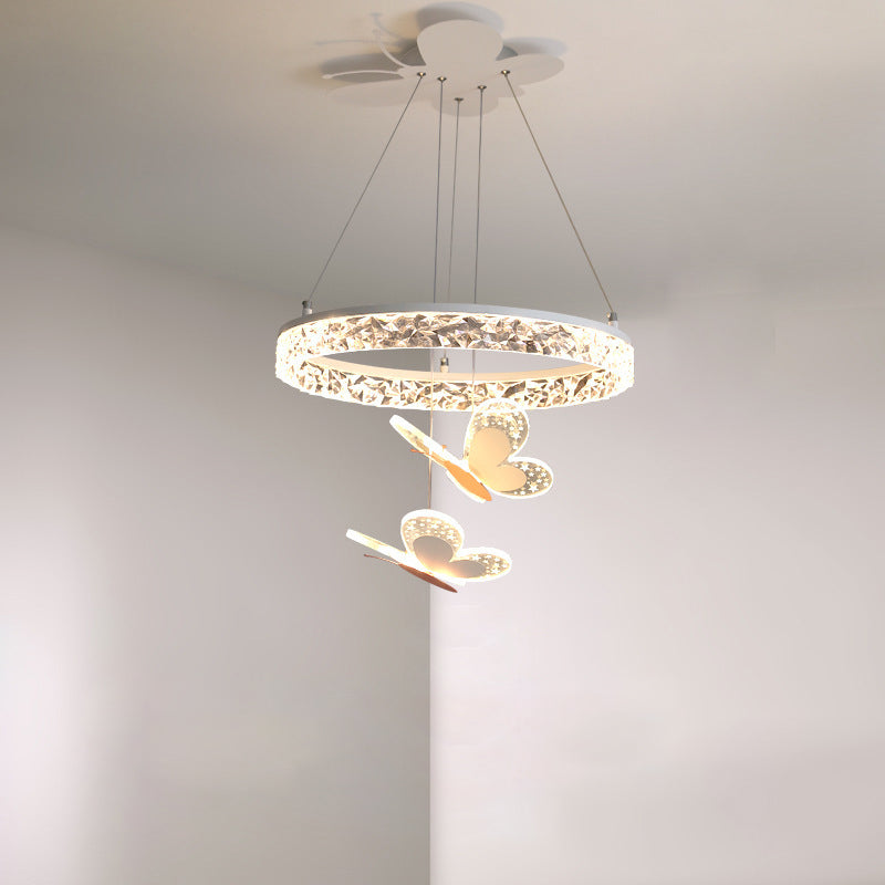 Lumendat Contemporary Creative Kids Round Butterfly Iron Acrylic LED Chandelier For Bedroom Lumendat