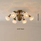 Traditional Rustic Floral Iron Glass 6/8/10 Light Semi-Flush Mount Ceiling Light For Living Room Lumendat