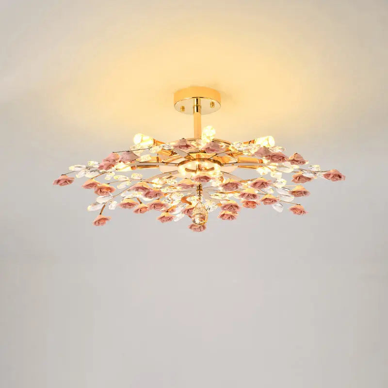 Modern Luxury Rose Iron Ceramic Crystal 6/7/8 Light Chandelier Lumendat