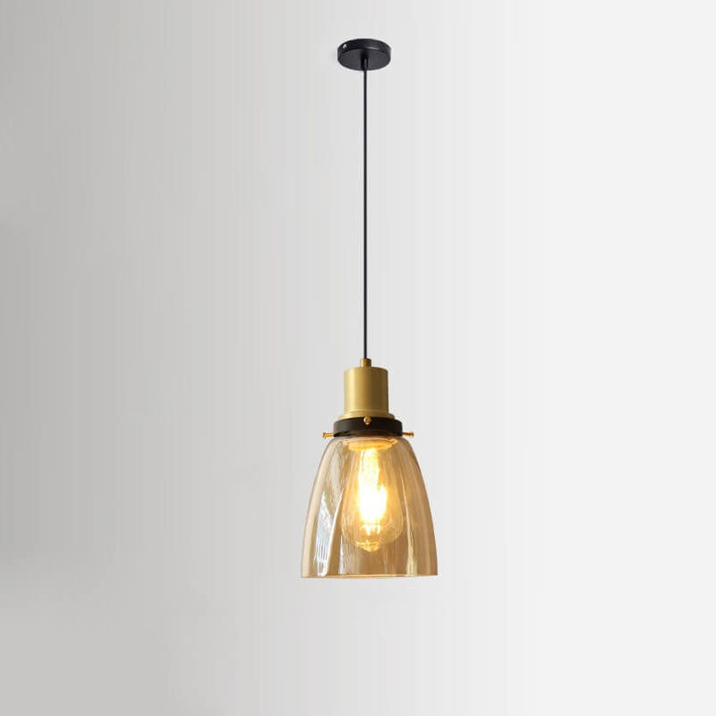 Vintage Minimalist Semi-circular Cone Cup Iron Glass 1-light Pendant Light BulbSquare