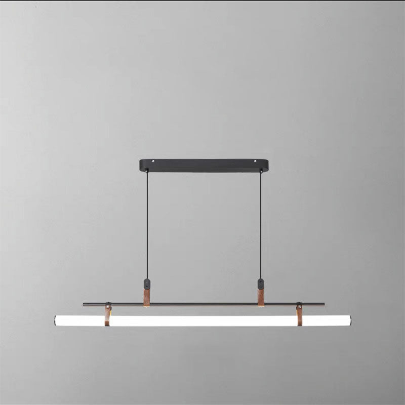 Modern Minimalist Long Strip Iron Acrylic Faux Leather LED Island Light Chandelier For Living Room & Dining Room Lumendat