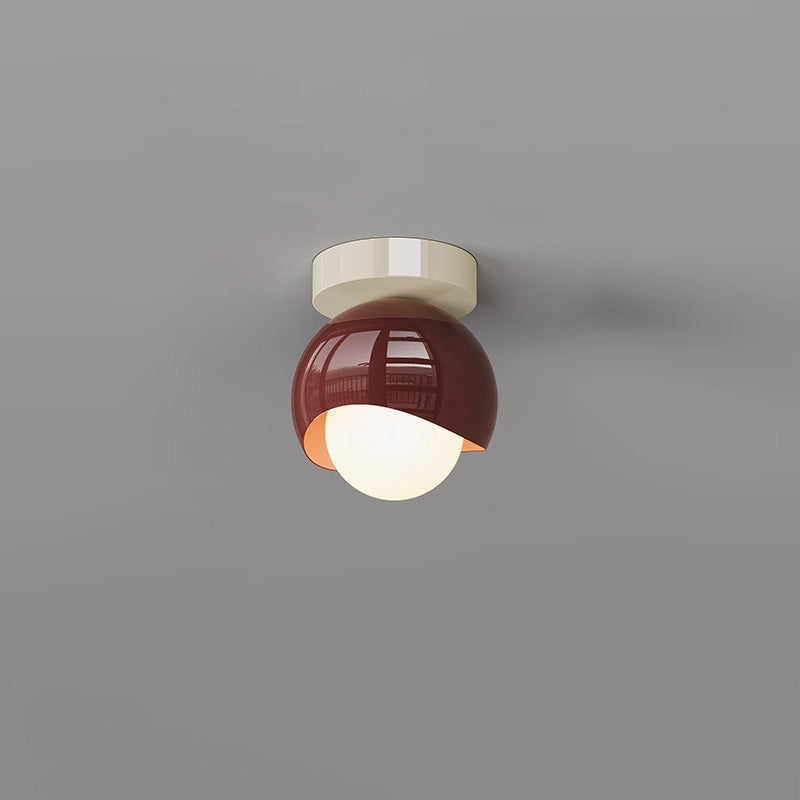 Contemporary French Cream Iron Glass Spherical Ball 1-light Semi-flush Mount Ceiling Light for Hallway