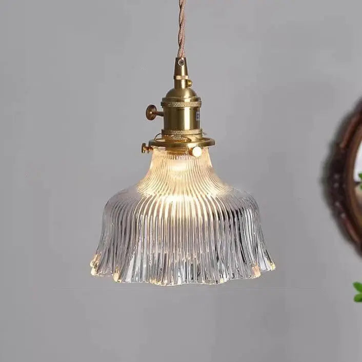 Nordic Modern Minimalist Flower Copper Walnut Glass 1-light Pendant Light Lumendat