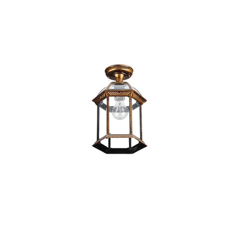 Traditional European Outdoor Hexagonal Lantern Waterproof 1-Light Semi-Flush Mount Ceiling Light For Outdoor Lumendat