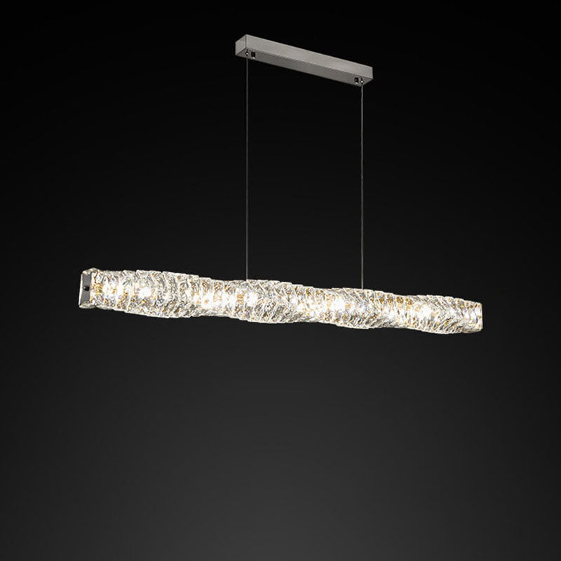 Modern Simplicity Stainless Steel Crystal Strip LED Island Light Pendant Light for Dining Room
