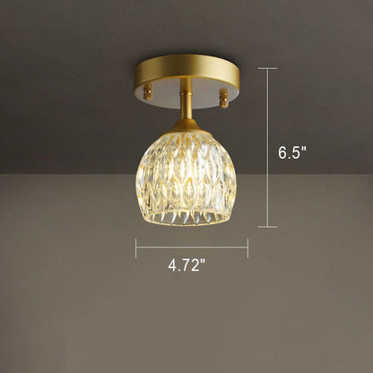 European Light Luxury Round Head Iron Glass 1-light Semi-flush Mount Light