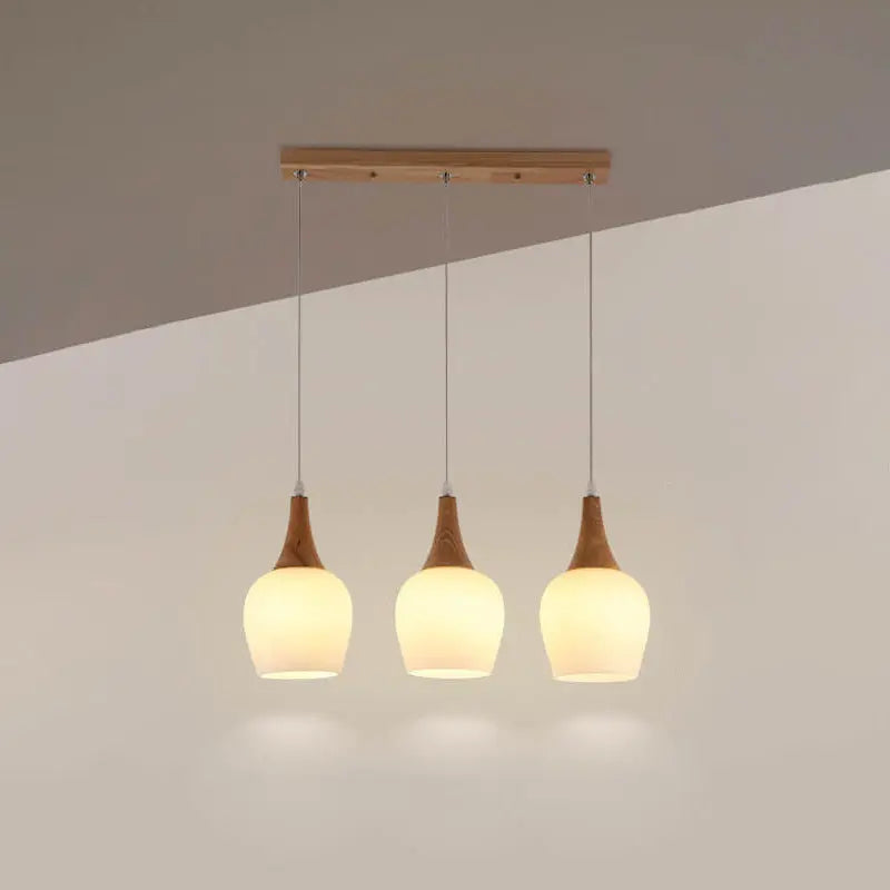 Nordic Solid Wood Glass White Bottle Island Light 1/3 Light Chandelier Lumendat