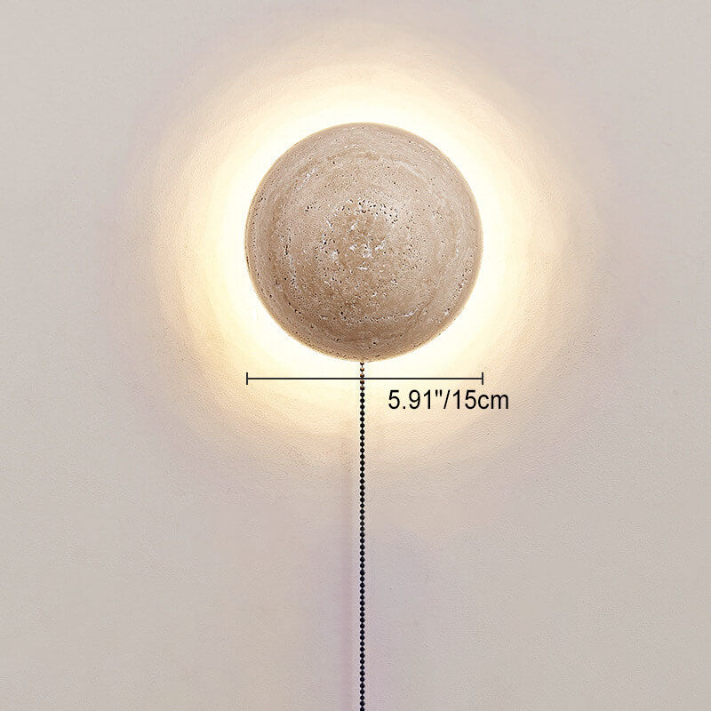 Traditional Japanese Round Yellow Travertine Wabi-Sabi LED Wall Sconce Lamp For Hallway Lumendat